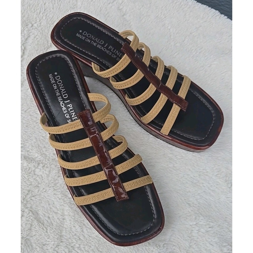 Donald J. Pliner Brown and Tan Strappy Slide Sandals